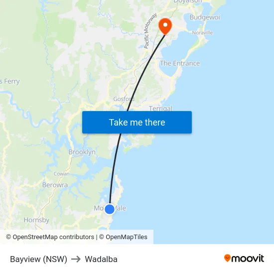 Bayview (NSW) to Wadalba map