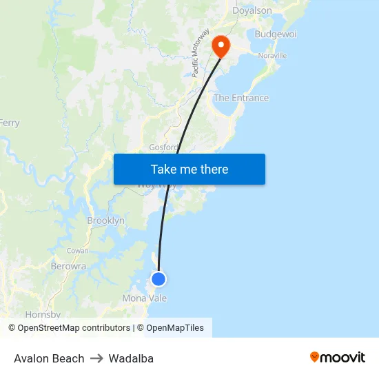 Avalon Beach to Wadalba map