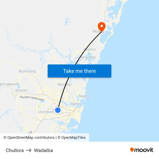 Chullora to Wadalba map