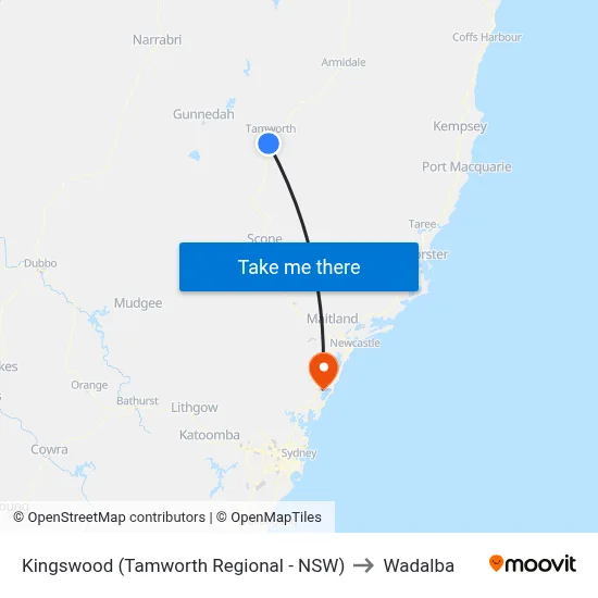 Kingswood (Tamworth Regional - NSW) to Wadalba map