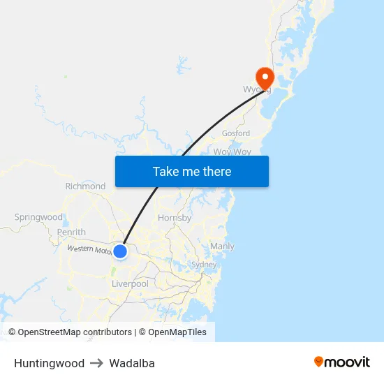 Huntingwood to Wadalba map