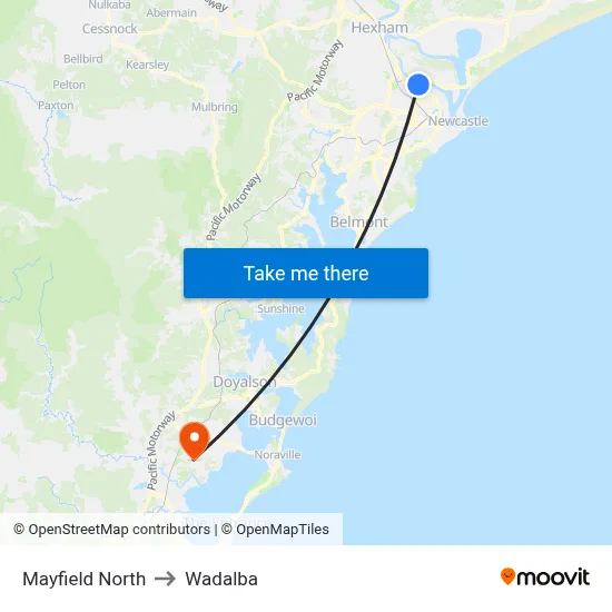 Mayfield North to Wadalba map