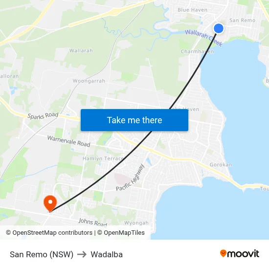 San Remo (NSW) to Wadalba map