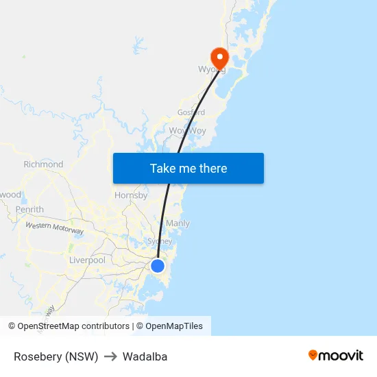 Rosebery (NSW) to Wadalba map