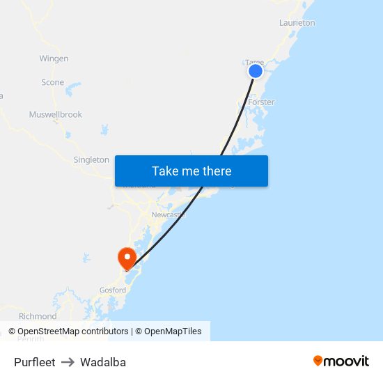 Purfleet to Wadalba map