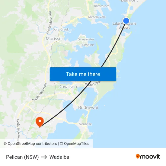 Pelican (NSW) to Wadalba map