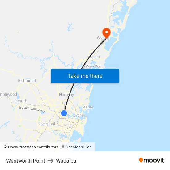 Wentworth Point to Wadalba map