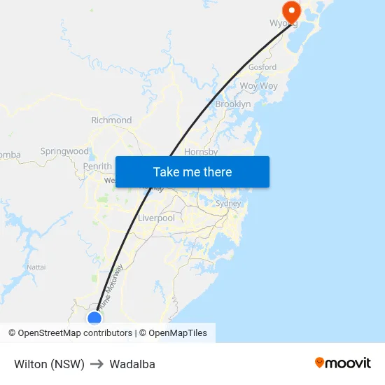 Wilton (NSW) to Wadalba map