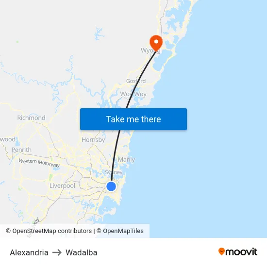 Alexandria to Wadalba map