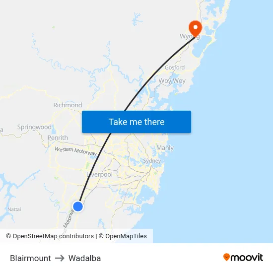 Blairmount to Wadalba map