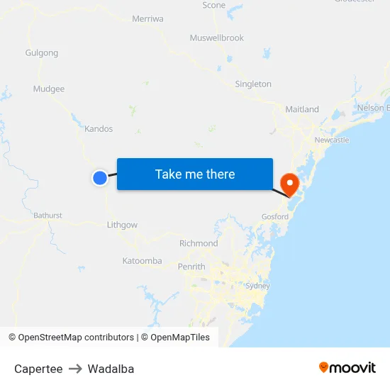 Capertee to Wadalba map