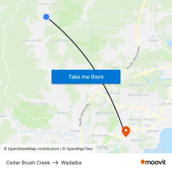 Cedar Brush Creek to Wadalba map