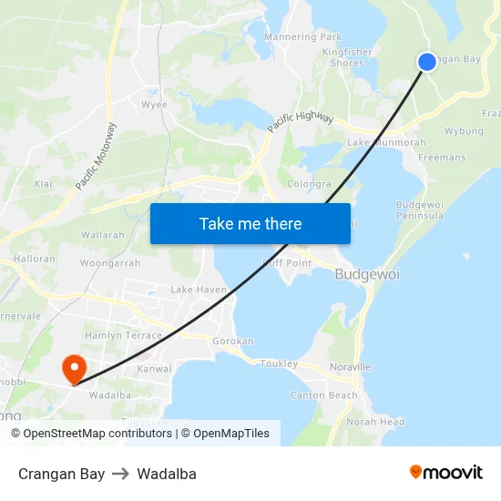 Crangan Bay to Wadalba map