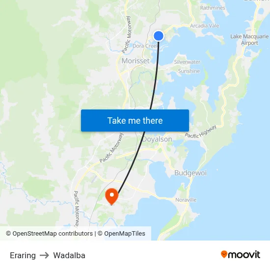 Eraring to Wadalba map