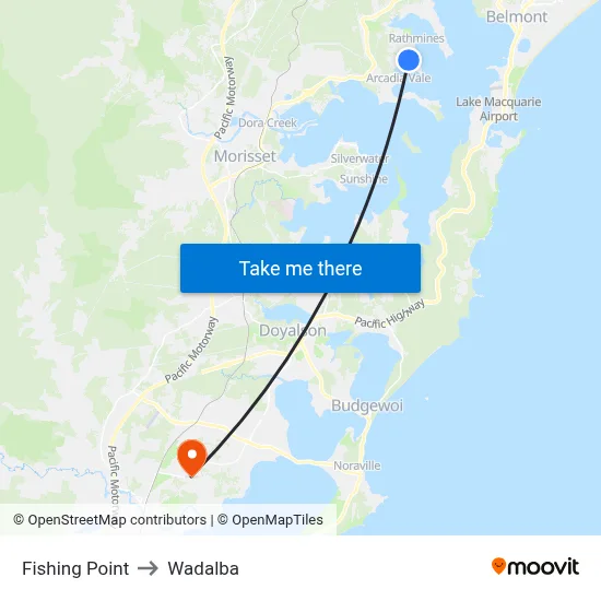 Fishing Point to Wadalba map