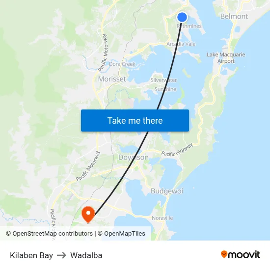 Kilaben Bay to Wadalba map