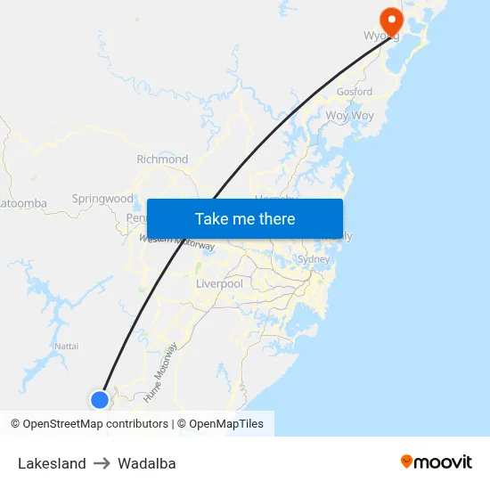 Lakesland to Wadalba map