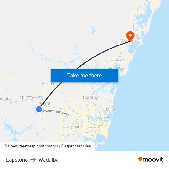 Lapstone to Wadalba map