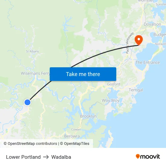 Lower Portland to Wadalba map