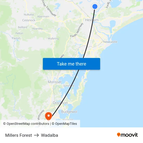 Millers Forest to Wadalba map