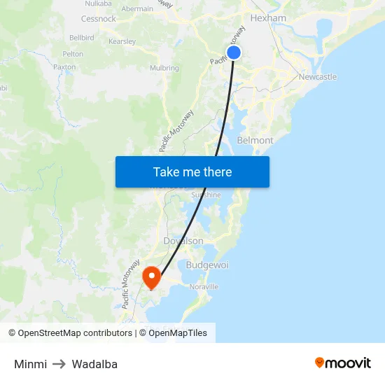 Minmi to Wadalba map
