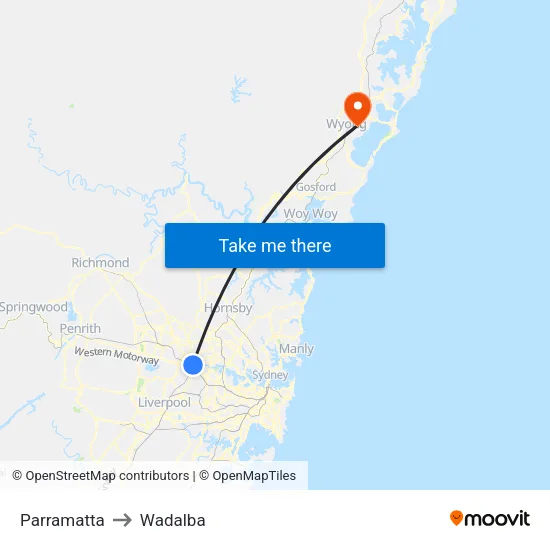 Parramatta to Wadalba map