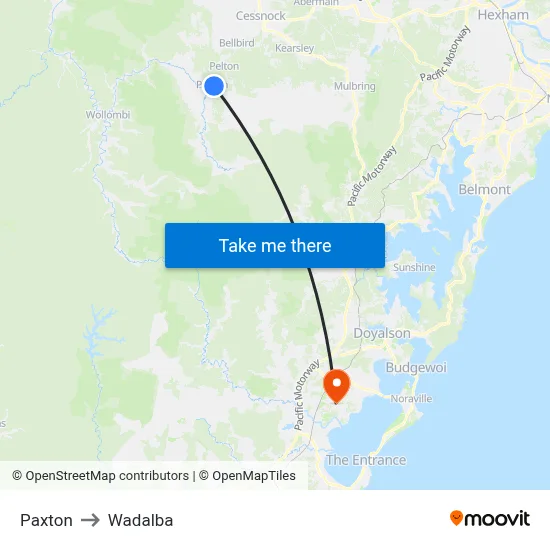 Paxton to Wadalba map