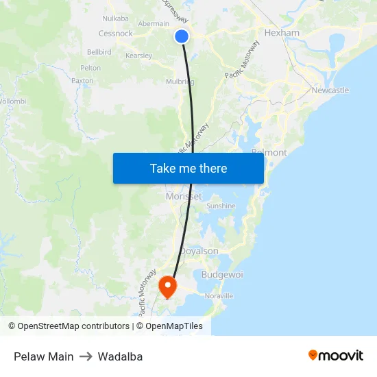 Pelaw Main to Wadalba map