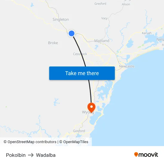 Pokolbin to Wadalba map