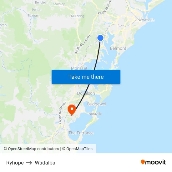 Ryhope to Wadalba map