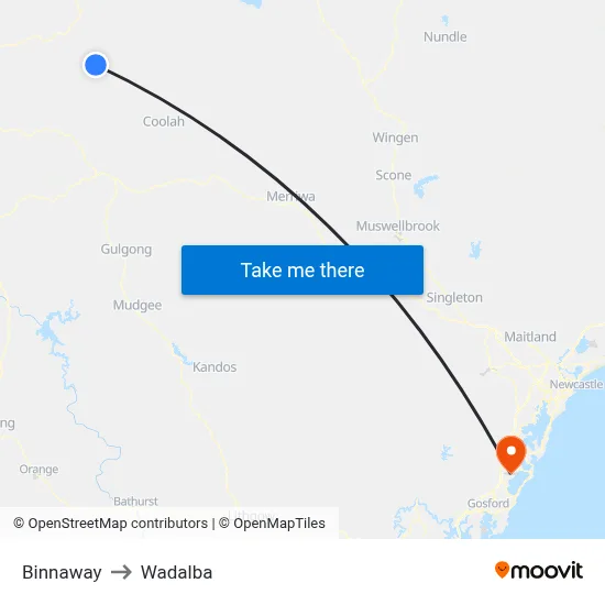Binnaway to Wadalba map