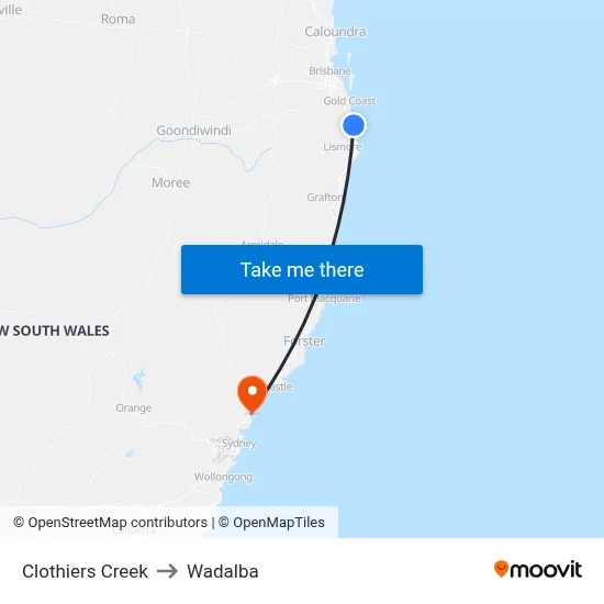 Clothiers Creek to Wadalba map