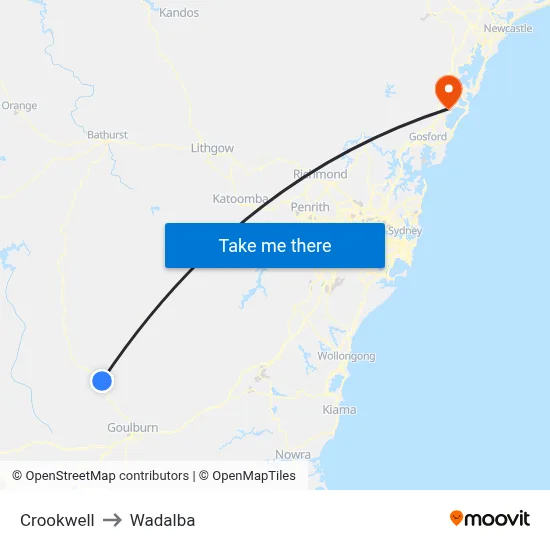 Crookwell to Wadalba map