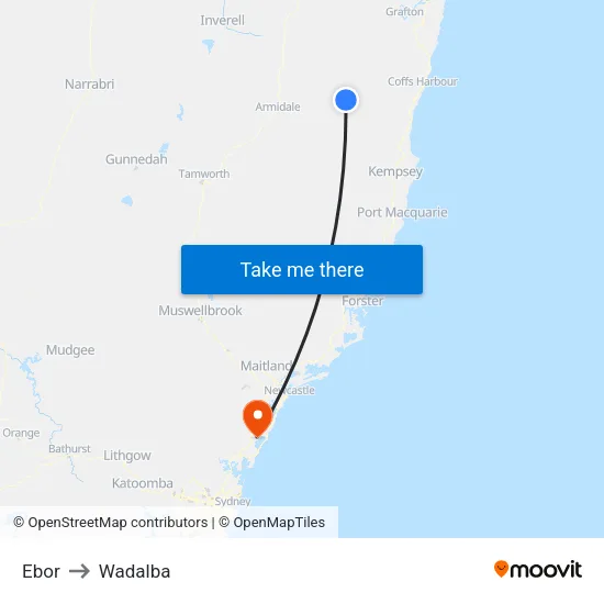 Ebor to Wadalba map