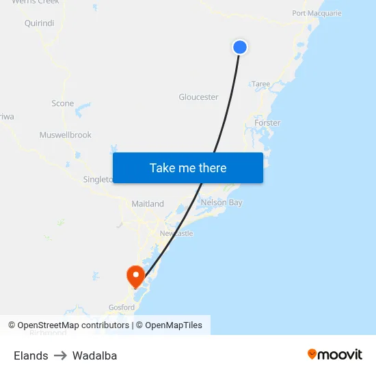 Elands to Wadalba map