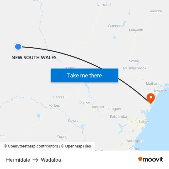 Hermidale to Wadalba map