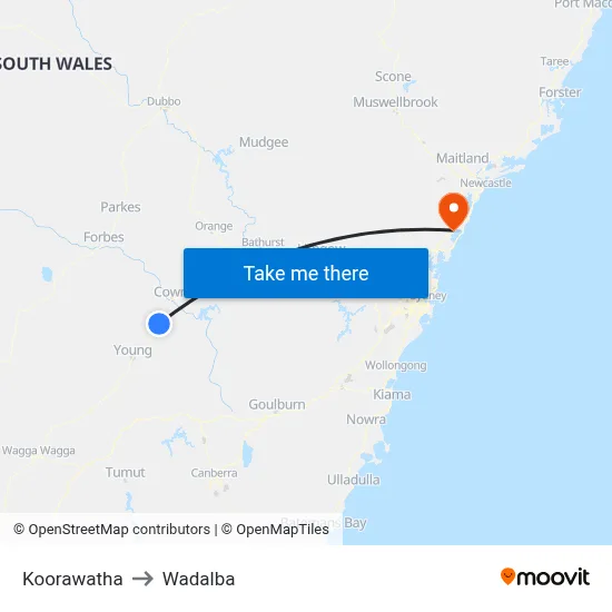 Koorawatha to Wadalba map