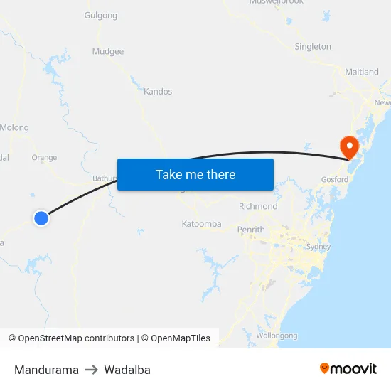 Mandurama to Wadalba map