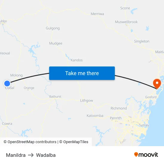 Manildra to Wadalba map