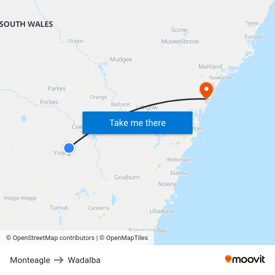 Monteagle to Wadalba map