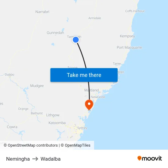 Nemingha to Wadalba map