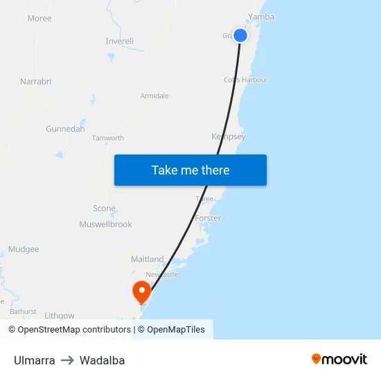 Ulmarra to Wadalba map