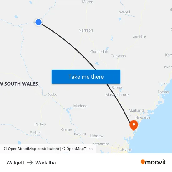 Walgett to Wadalba map
