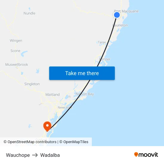Wauchope to Wadalba map