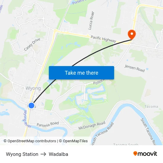Wyong Station to Wadalba map