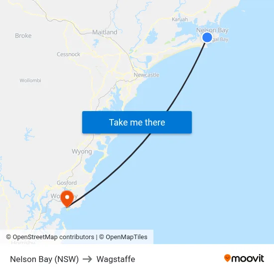 Nelson Bay (NSW) to Wagstaffe map