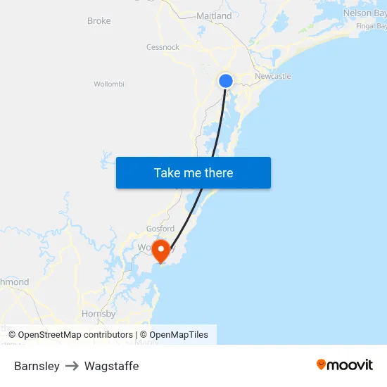 Barnsley to Wagstaffe map