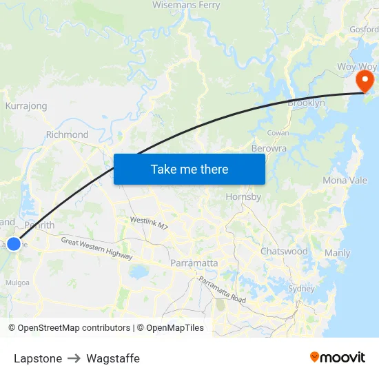 Lapstone to Wagstaffe map