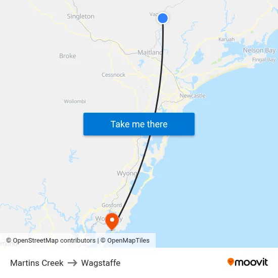 Martins Creek to Wagstaffe map