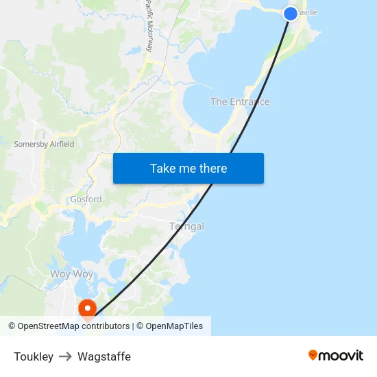 Toukley to Wagstaffe map